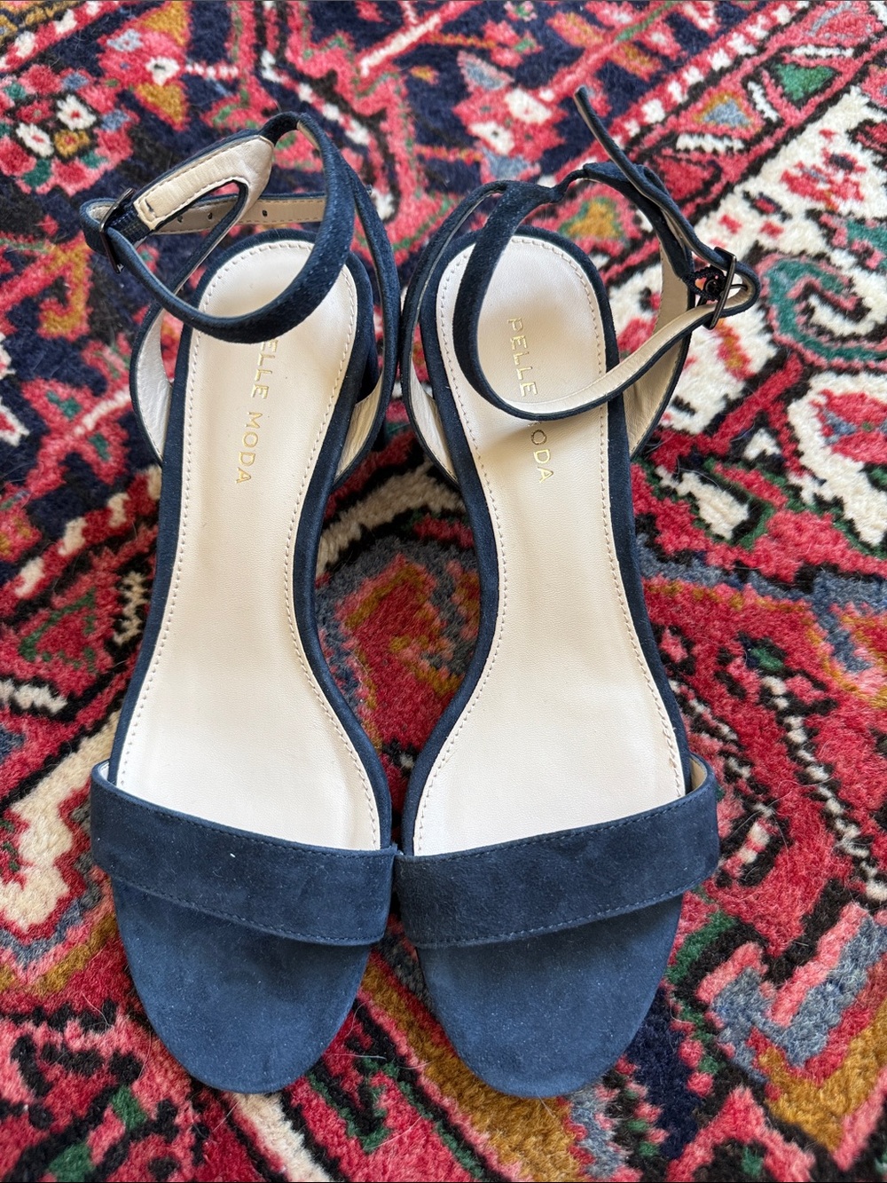 Pelle Moda Navy Suede Open-Toe Ankle-Strap Sandals